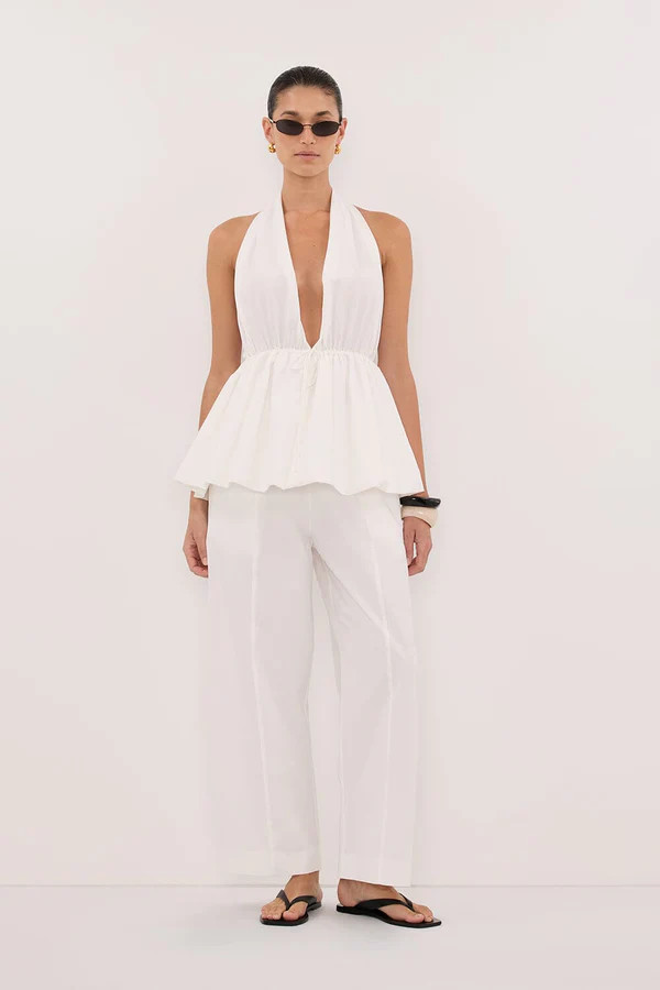 TAMMY WHITE SLEEVELESS COTTON HALTER TOP | DISSH