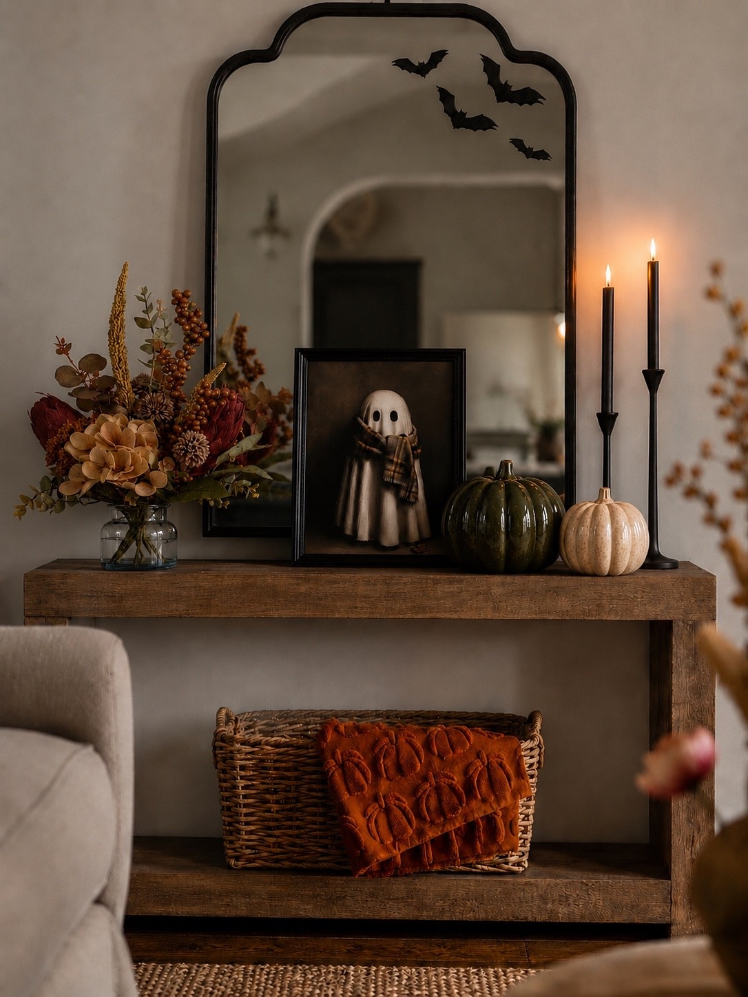 Cozy Halloween Console Styling You’ll Want to Copy 🖤🍂

This cozy console table proves you don’t need a lot of décor to make a statement. Layered fall florals, glowing taper candles, vintage-inspired ghost art, ceramic pumpkins, and subtle bat accents create the perfect blend of cozy autumn and elevated Halloween style.

Follow @farmtotablecreations on Instagram for more cozy home finds and trending decor.

#LTKHome #HalloweenDecor #Falloween #CozyHome #NeutralDecor #ConsoleStyling #FallDecor #HomeStyling #PumpkinDecor #GhostDecor #SeasonalDecor #HomeInspiration #AutumnDecor #MoodyHome #HalloweenHome

#LTKSaleAlert #LTKHome