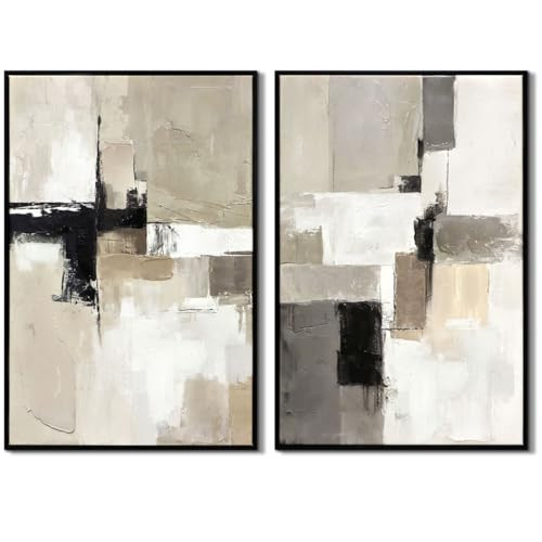 Set of 2 Modern Neutral Abstract Wall Art – Framed Beige, Gray, and Black Canvas Paintings for Living Room, Bedroom, or Office Décor – 16x24 Inches Each | Amazon (US)