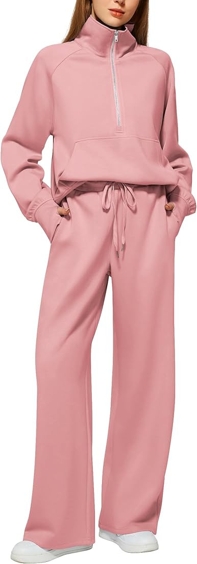 Women's 2 Piece Outfits Lounge Set 2024 Oversized Half Zip Sweatshirt Wide Leg Sweatpant Set Swea... | Amazon (US)