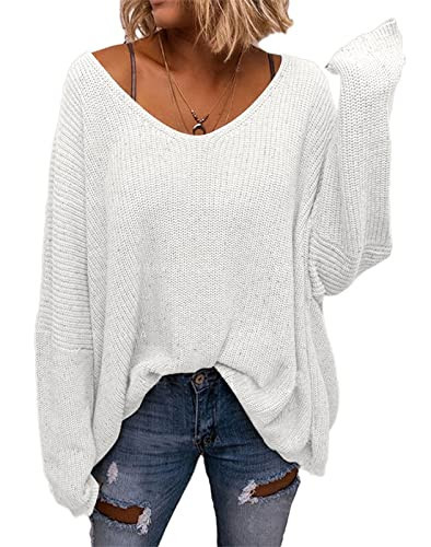 BZB Women's V Neck Long Sleeve Knit Loose Oversized Pullover Sweater Top | Amazon (US)