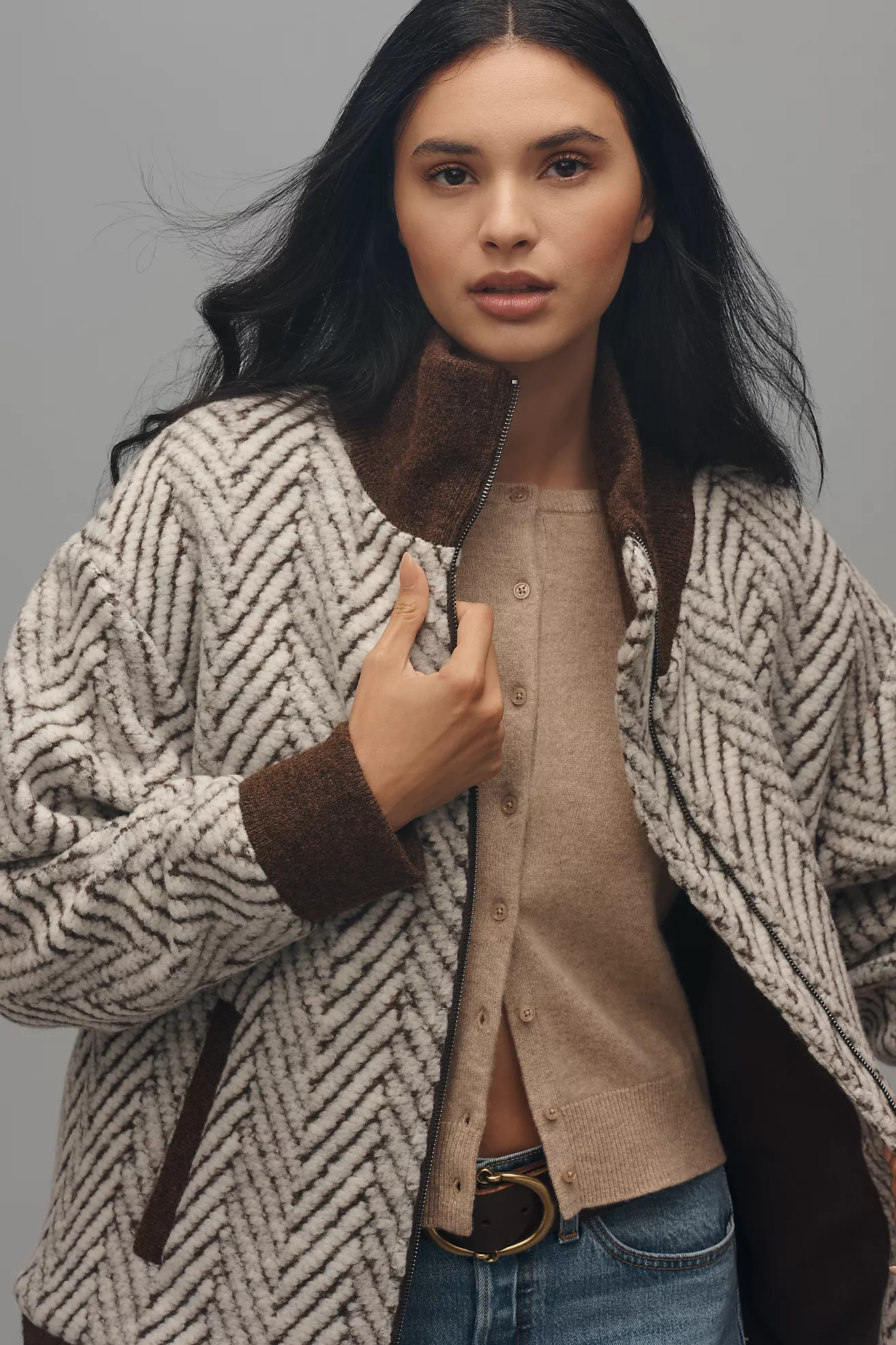 Bernardo Chevron Knit Bomber Jacket | Anthropologie (US)