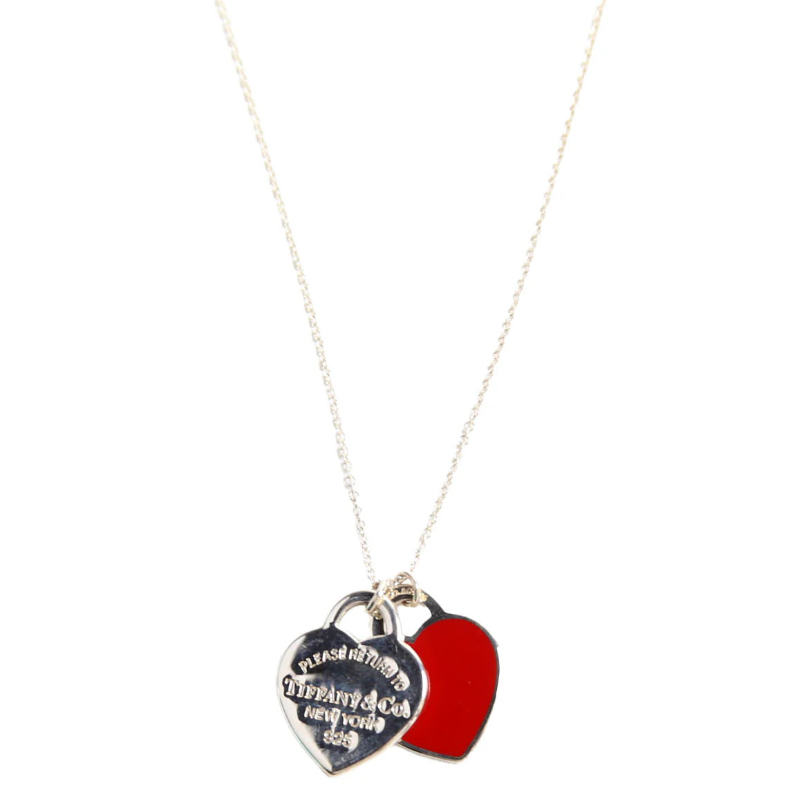 Please Return Small Double Enamel Heart Necklace 925 Red | Keeks Designer Handbags
