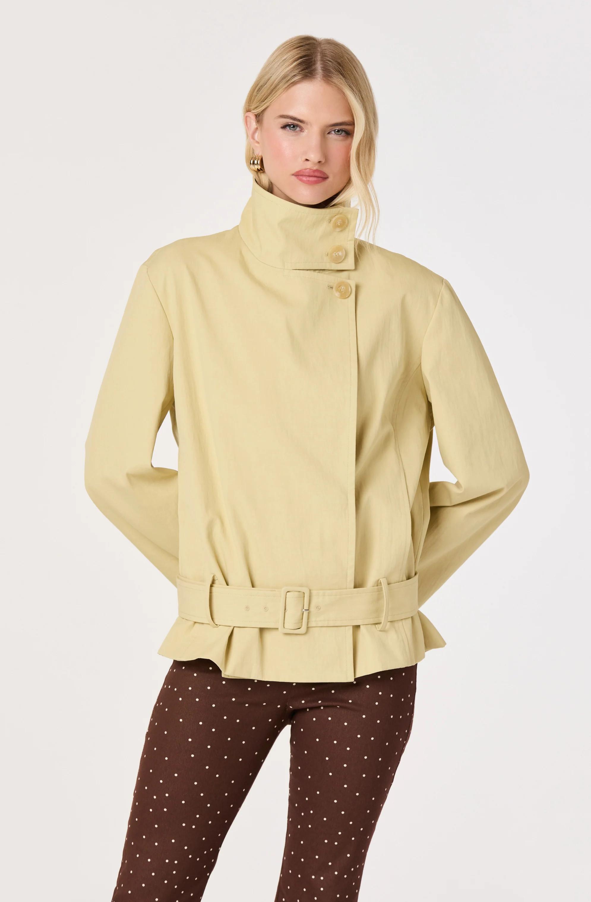 Theo Funnel Collar Belted Jacket - Tan / XS | ASTR The Label (US)