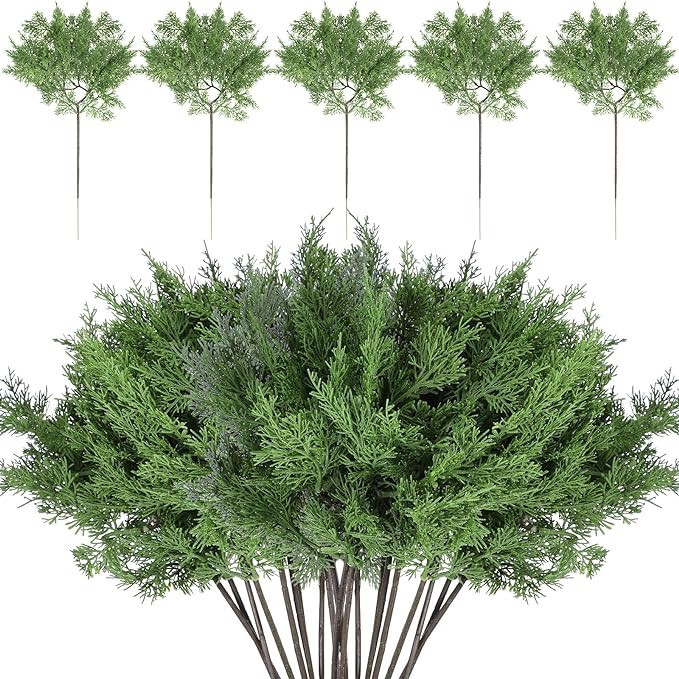 Christmas Fake Juniper Cedar Pine Branches, 17 x 9 Inches Faux Cedar Branches Artificial Cedar Sp... | Amazon (US)
