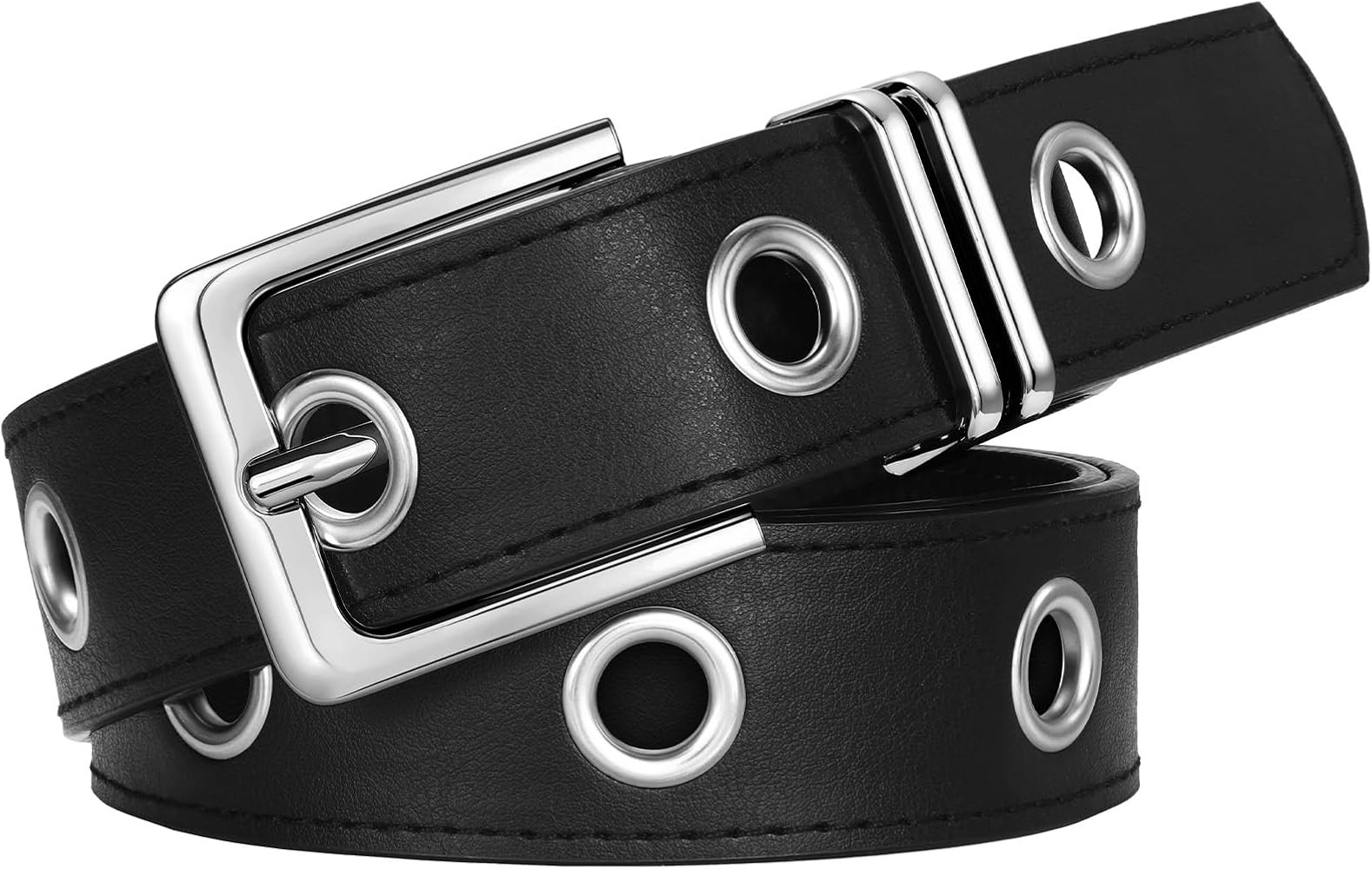VONMELLI Grommet Leather Belt for Women Men, Black Punk Goth Belt for Women Jeans | Amazon (US)