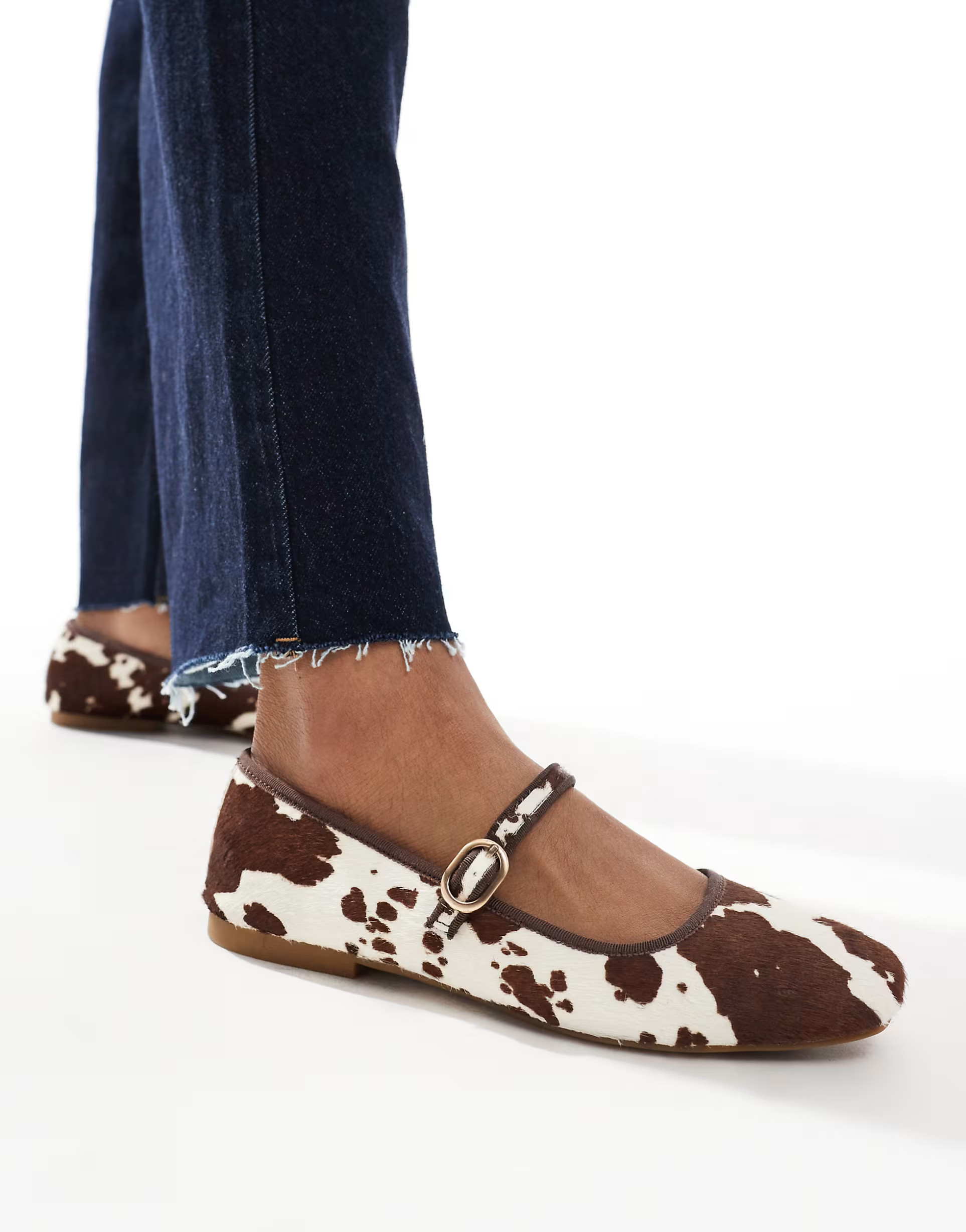 Stradivarius flat mary jane in cow print | ASOS (Global)