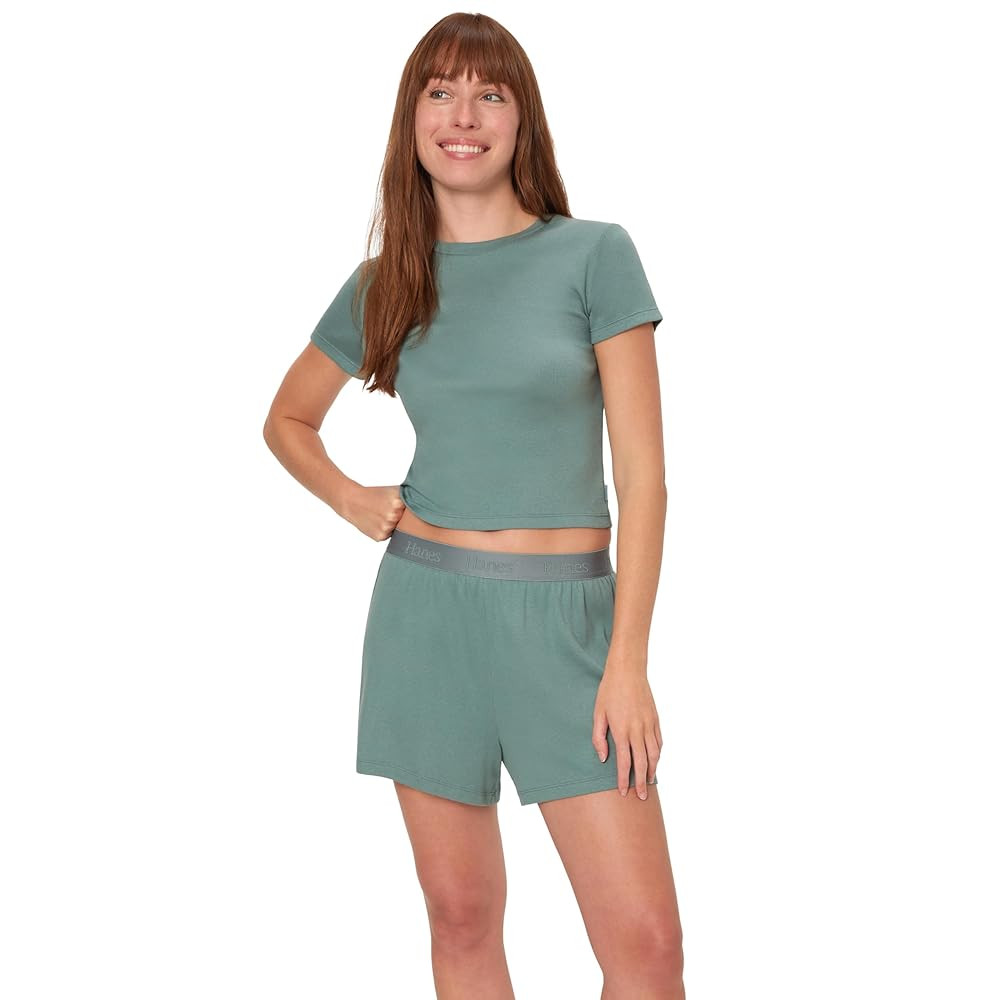 Hanes Women's Originals 2-Piece Lounge, Supersoft Cropped Baby Doll Tee & Sleep Shorts Loungewear... | Amazon (US)