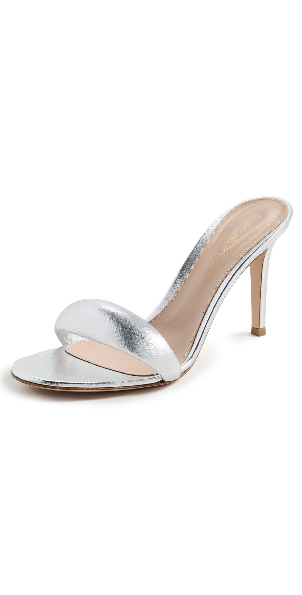 Gianvito Rossi Bijoux Mules 85mm Nappa Silk Silver 37.5 | Shopbop