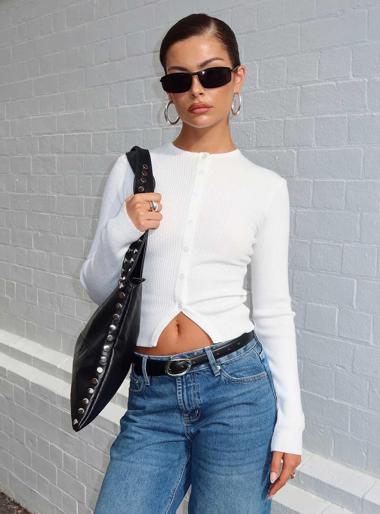 Suzu Long Sleeve Knit Top White | Princess Polly US