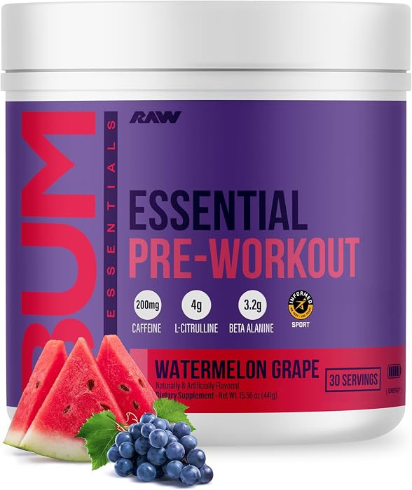 RAW Essential Pre-Workout Powder (Watermelon Grape) - Chris Bumstead Sports Nutrition Supplement ... | Amazon (US)