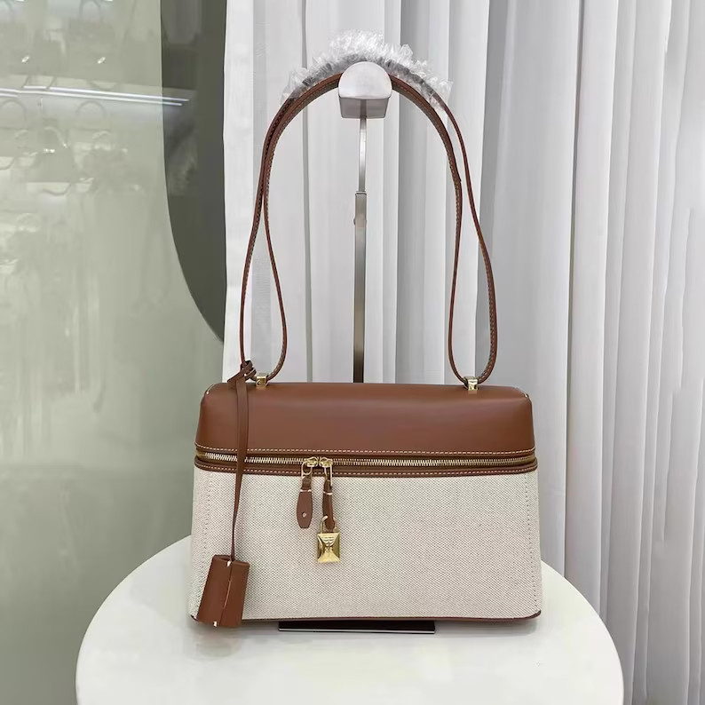 Elegant Leather Shoulder Bag, Leather and Canvas Purse, Leather Tote Bag - Etsy | Etsy (US)