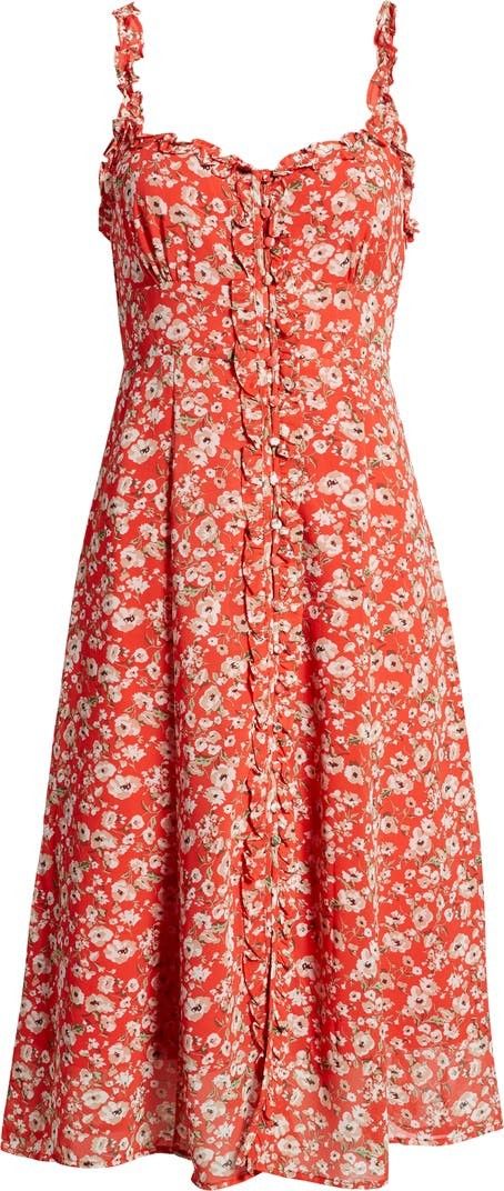 Floral Button Front Fit & Flare Dress Red Dress Red Dresses Floral Dress Spring Dress Spring Outfits | Nordstrom