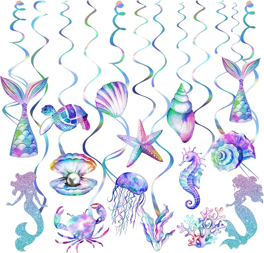 30 Pcs Mermaid Hanging Swirl - Mermaid Party Decorations, Mermaid Party Supplies for Girls, Ocean... | Amazon (US)