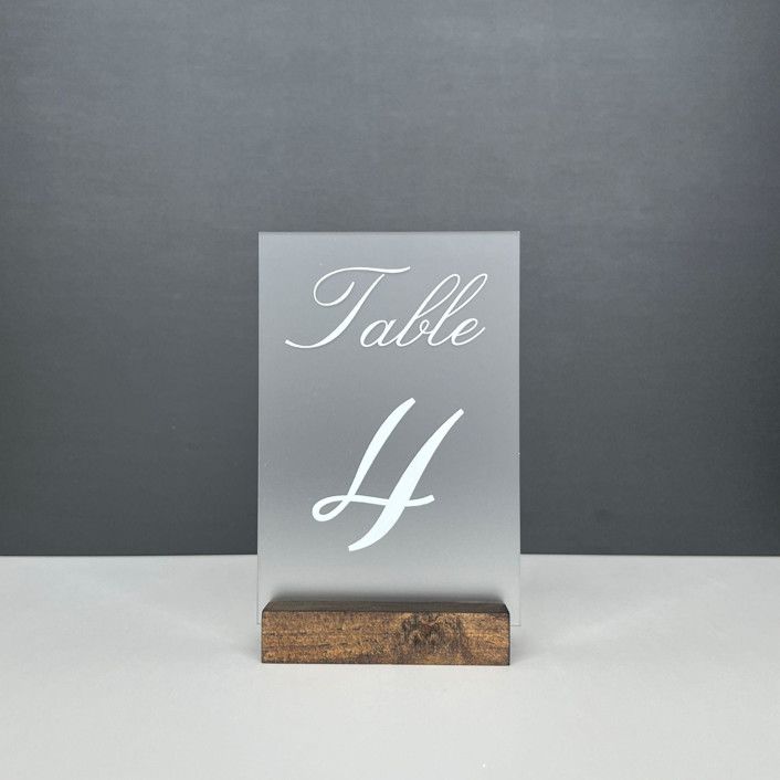 Frosted Acrylic Table Number, White Lettering And Walnut Wood Base | Minted