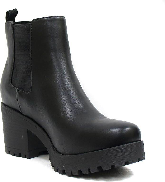 Soda Top Shoes Jaber Ankle Boot W Lug Sole Elastic Gore and Chunky Heel | Amazon (US)