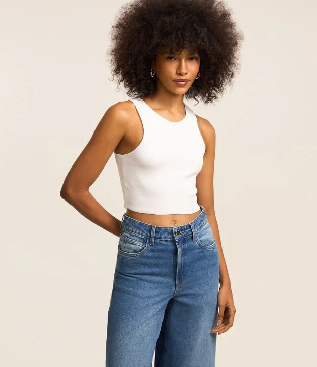 Blusa Cropped sem Manga em Algodão com Textura Canelada Branco Neve | Renner (BR)