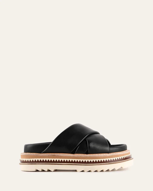 VINNIE FLAT SLIDE SANDALS BLACK LEATHER | Jo Mercer (AU)