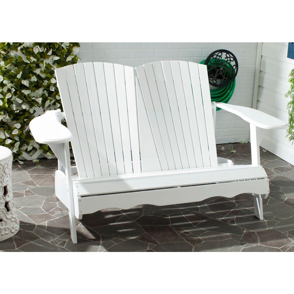Hantom 57.1 in. 2-Person White Acacia Wood Outdoor Bench | The Home Depot