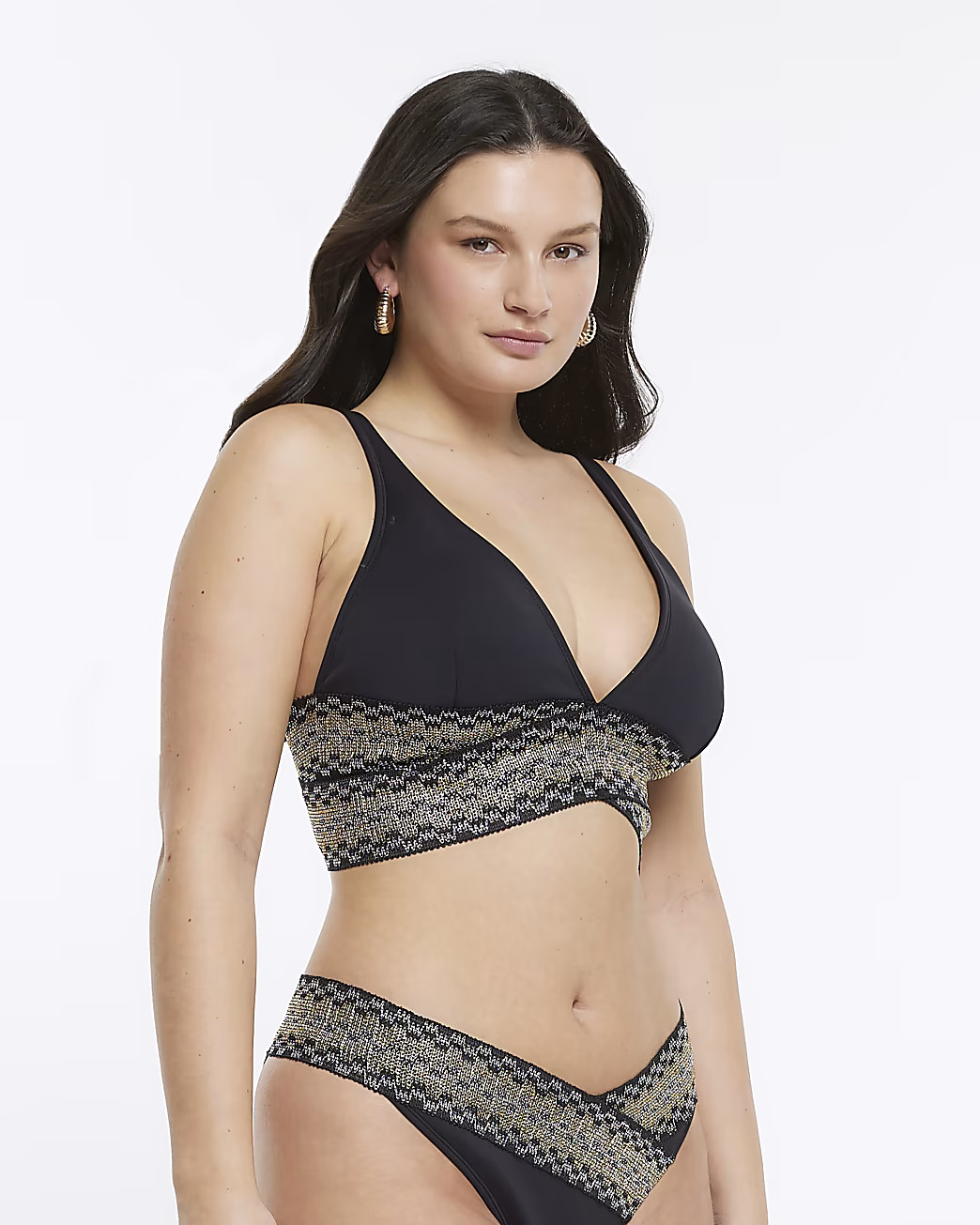 Black fuller bust plunge bikini top | River Island (US)