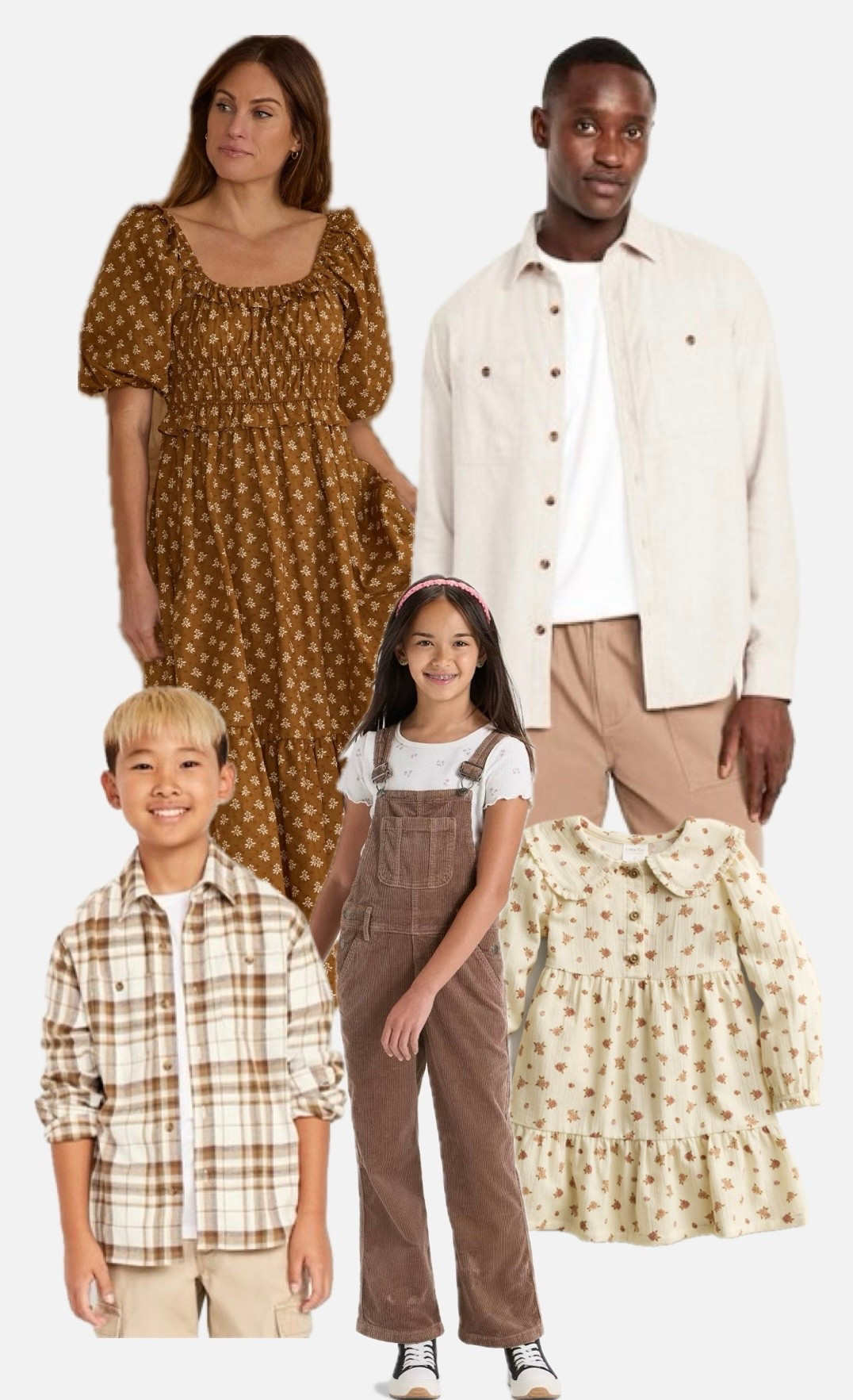 Warm neutrals for fall family photos. Mix neutral fall colored floral with plaids, sweater textures and overalls.

#LTKKids #LTKBump #LTKFamily