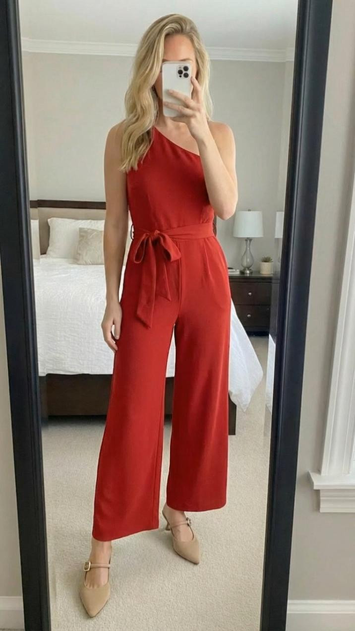 :

Amazon fashion find! ❤️
This red one shoulder jumpsuit is STUNNING! Can't believe this is from Amazon - the quality and fit are incredible for the price!
Love everything about it:
✨ The one shoulder neckline is so elegant
✨ Flattering wide leg silhouette
✨ Bold red color makes a statement
✨ Perfect for so many occasions
✨ Amazing quality for Amazon!
Styled it with beige mules to keep the focus on the jumpsuit. The neutral shoes balance out the bold red perfectly and elongate your legs!
This jumpsuit is perfect for:

Date night
Wedding guest
Holiday parties
Girls night out
Special occasions
Valentine's Day

Runs true to size and is so comfortable! The fabric has great stretch and the wide leg is incredibly flattering. This is one of my best Amazon fashion finds!
Shop this jumpsuit by following me in the LTK app 🛍️
#LTKfinds #LTKstyletip #LTKunder50 #amazonfinds #amazonfashion #amazonfinds2025 #redjumpsuit #oneshoulder #jumpsuit #beigemules #datenight #weddingguestoutfit #holidayoutfit #valentinesdayoutfit #ootd #outfitinspo #amazonstyle #budgetfriendly #affordablefashion #statementoutfit #partywear #LTKholiday 

 

#LTKdayinmylife #LTKootd #LTKselfcare