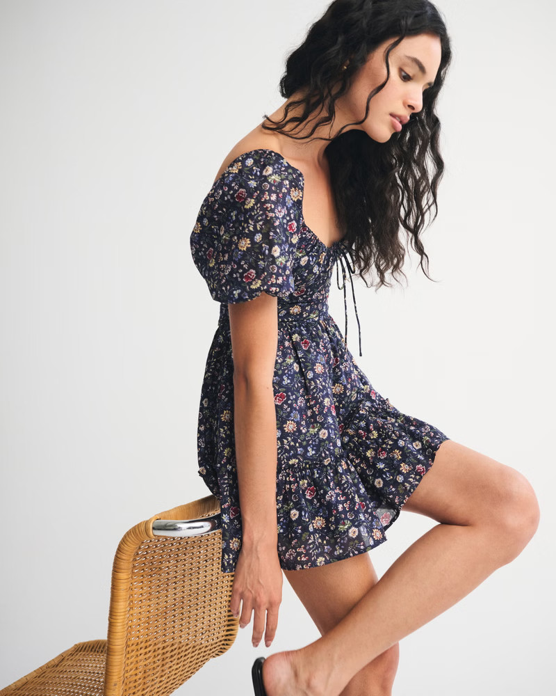 Puff Sleeve Tie-Front Mini Dress | Abercrombie & Fitch (US)