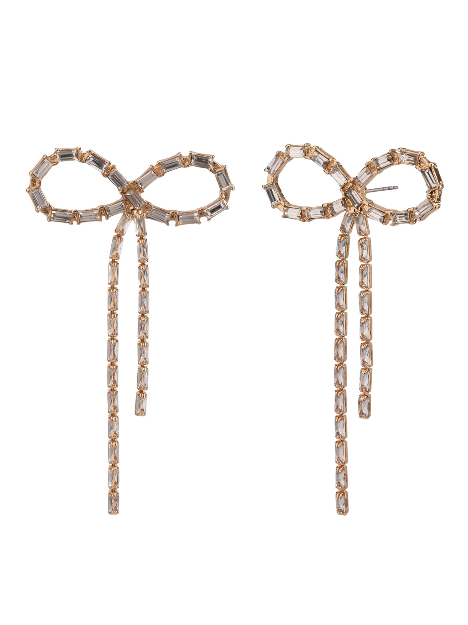 Time and Tru Adult Female Stone Gold-Tone Bow Post Drop Earring | Walmart (US)