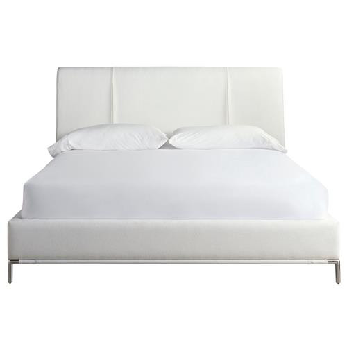 Jhay Modern Classic White Performance Upholstered Silver Metal Bed - King | Kathy Kuo Home