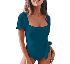 Aleumdr Women's High Waist Belted Short Sleeve One Piece Swimsuit Bathing Suit for Women and Teen... | Amazon (US)
