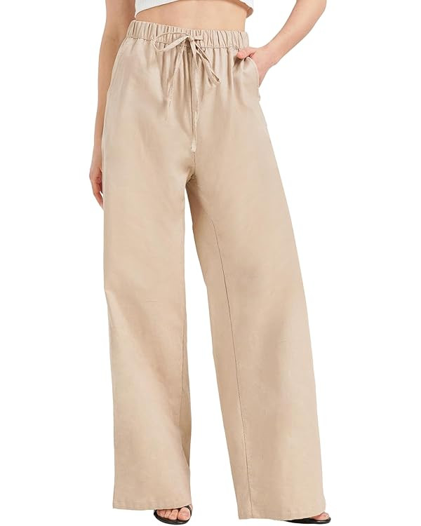 Zylioo Long Linen Pants for Women Tall, Linen Palazzo Pants 32-30 Inseam, Lightweight High Waiste... | Amazon (US)