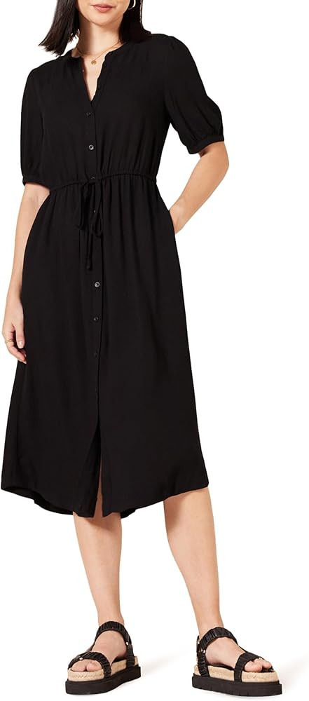 Amazon Essentials Women's Relaxed Fit Half-Sleeve Waisted Midi A-Line Dress | Amazon (US)