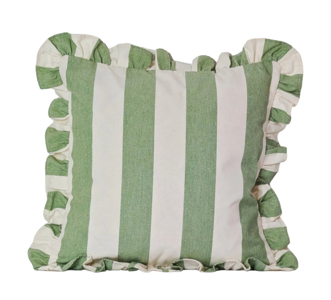 Beautiful Handmade Ruffled Cushion Cover in Designer Ian Mankin Devon Wide Stripe Cotton Fabric -... | Etsy (US)