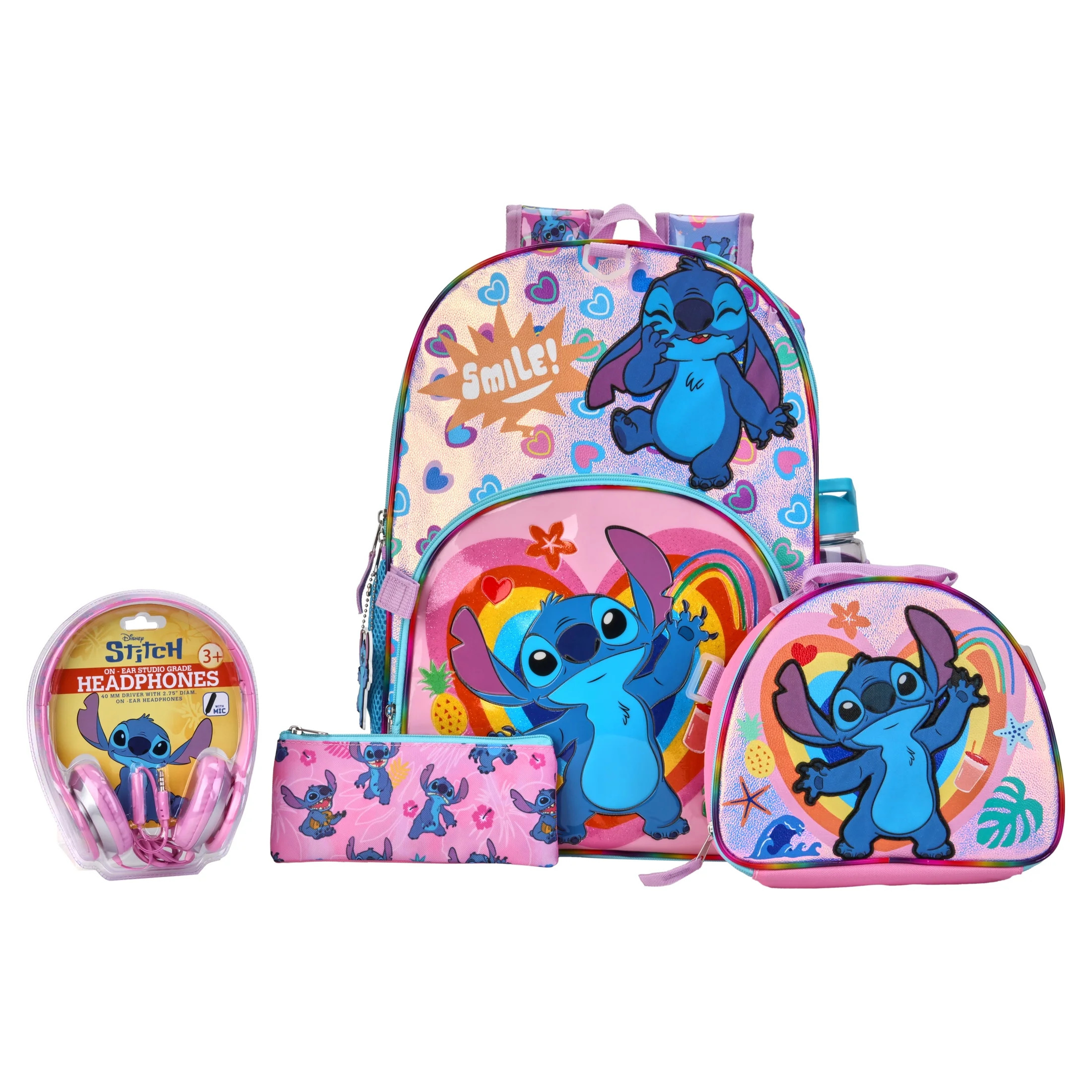 Disney Lilo & Stitch Girls 17" 6-Piece Backpack Set with Headphones, Pink | Walmart (US)