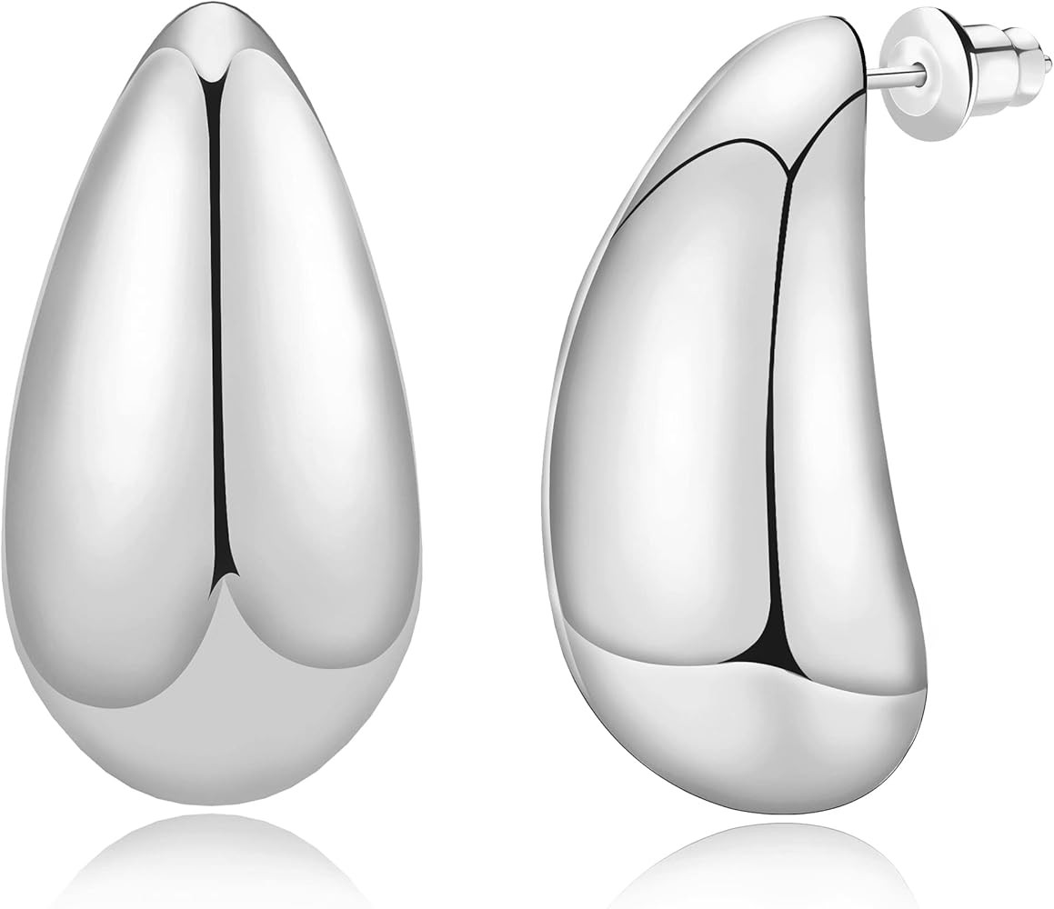 Tewiky Chunky Teardrop Gold Hoop Earrings for Women, Waterdrop Hypoallergenic 14K Gold Plated Open T | Amazon (US)