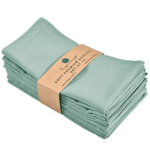 FINGERCRAFT Dinner Cloth Napkin Cotton Linen Blend 12 Pack Natural Premium Quality Mitred Corner for Every Day Use Pre Shrunk and Good Absorbency 18x18 in Easter Color Aqua | Amazon (US)