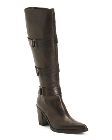 Made In Italy Leather High Shaft Boots With Buckles | TJ Maxx