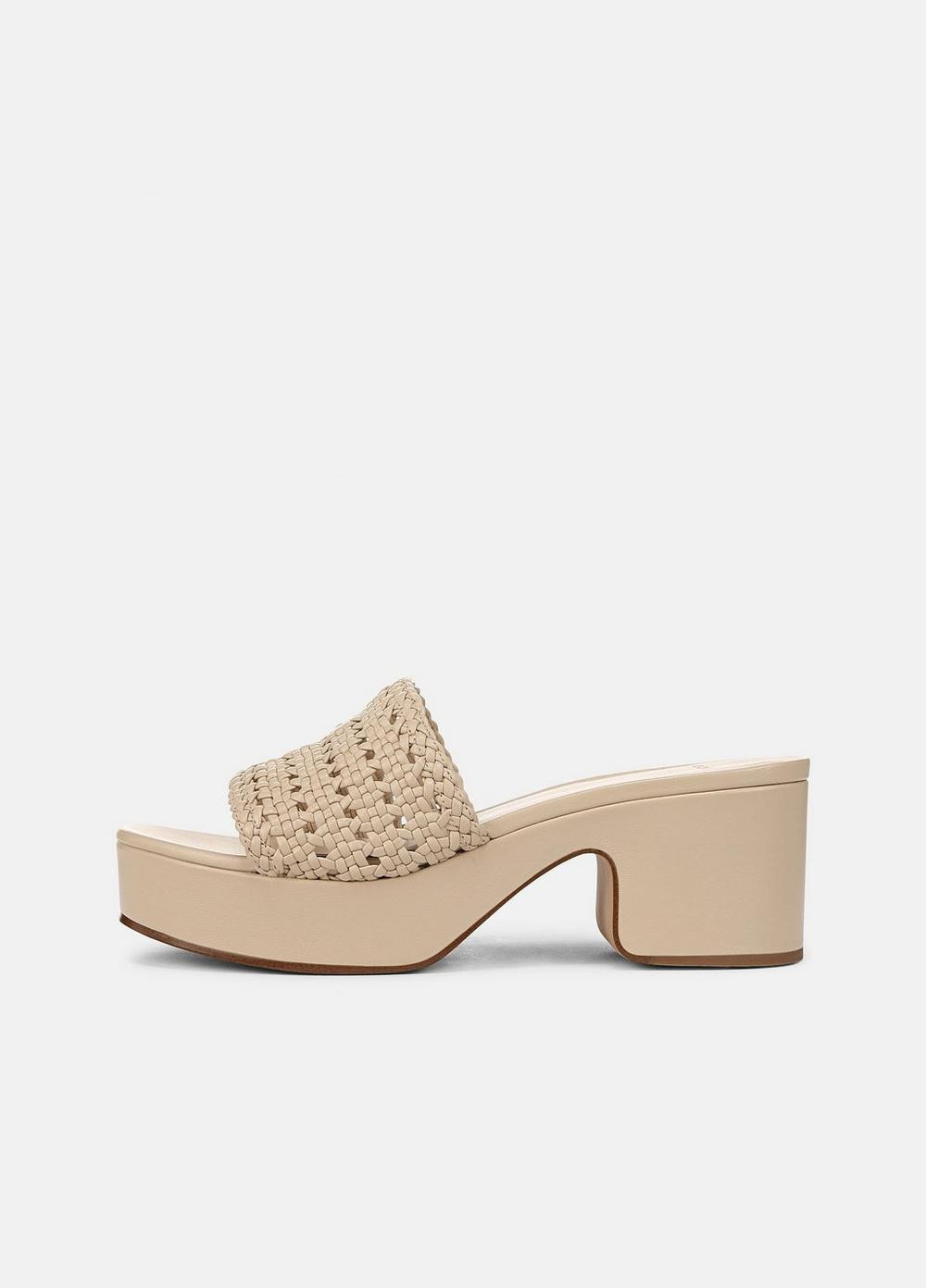 Women's Margo Woven Leather Platform Sandal, Birch Sand, Size 9.5 Vince | Vince LLC