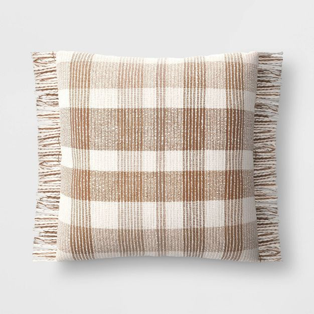 Plaid Square Throw Pillow Cream/Brown - Threshold™ | Target