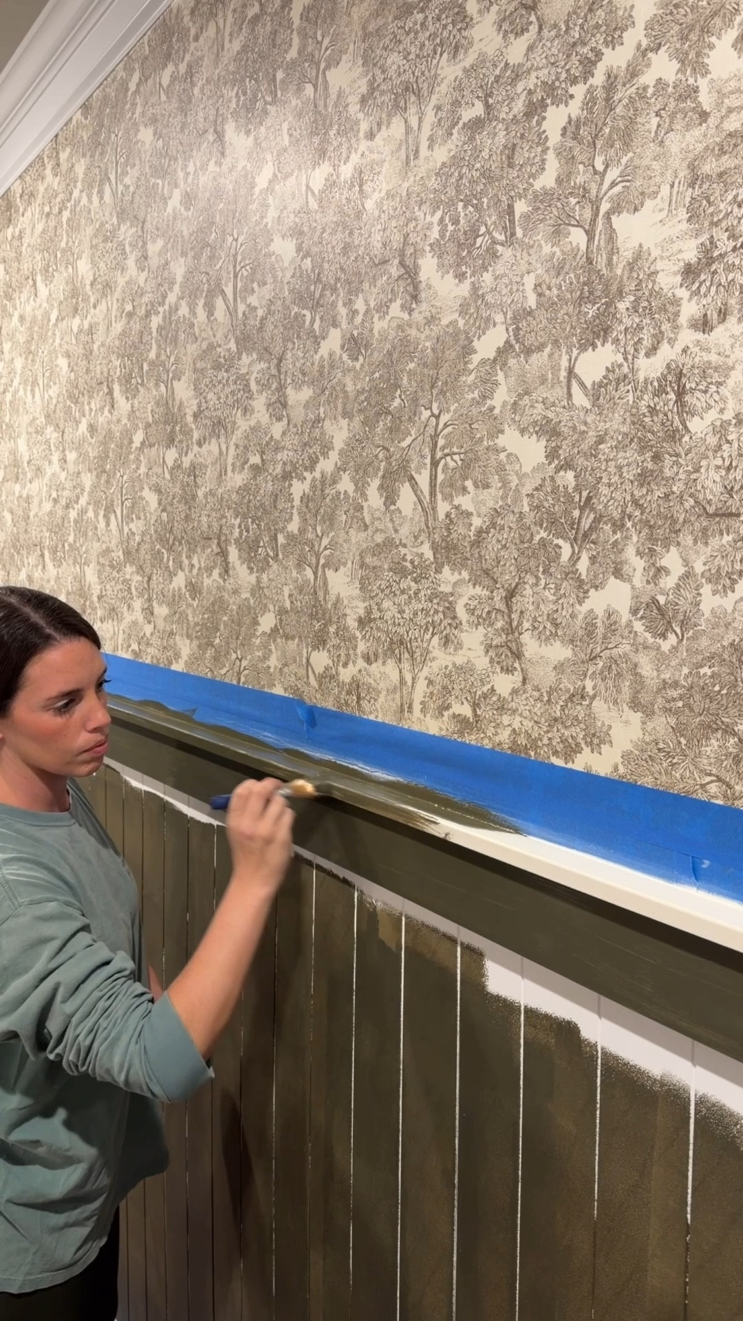 PAINT DAY! 
-Color is “Night Mission” by Behr from Home Depot
It’s the perfect dark, moody, neutral green color! 

#LTKHome #LTKvlog #LTKstorytime