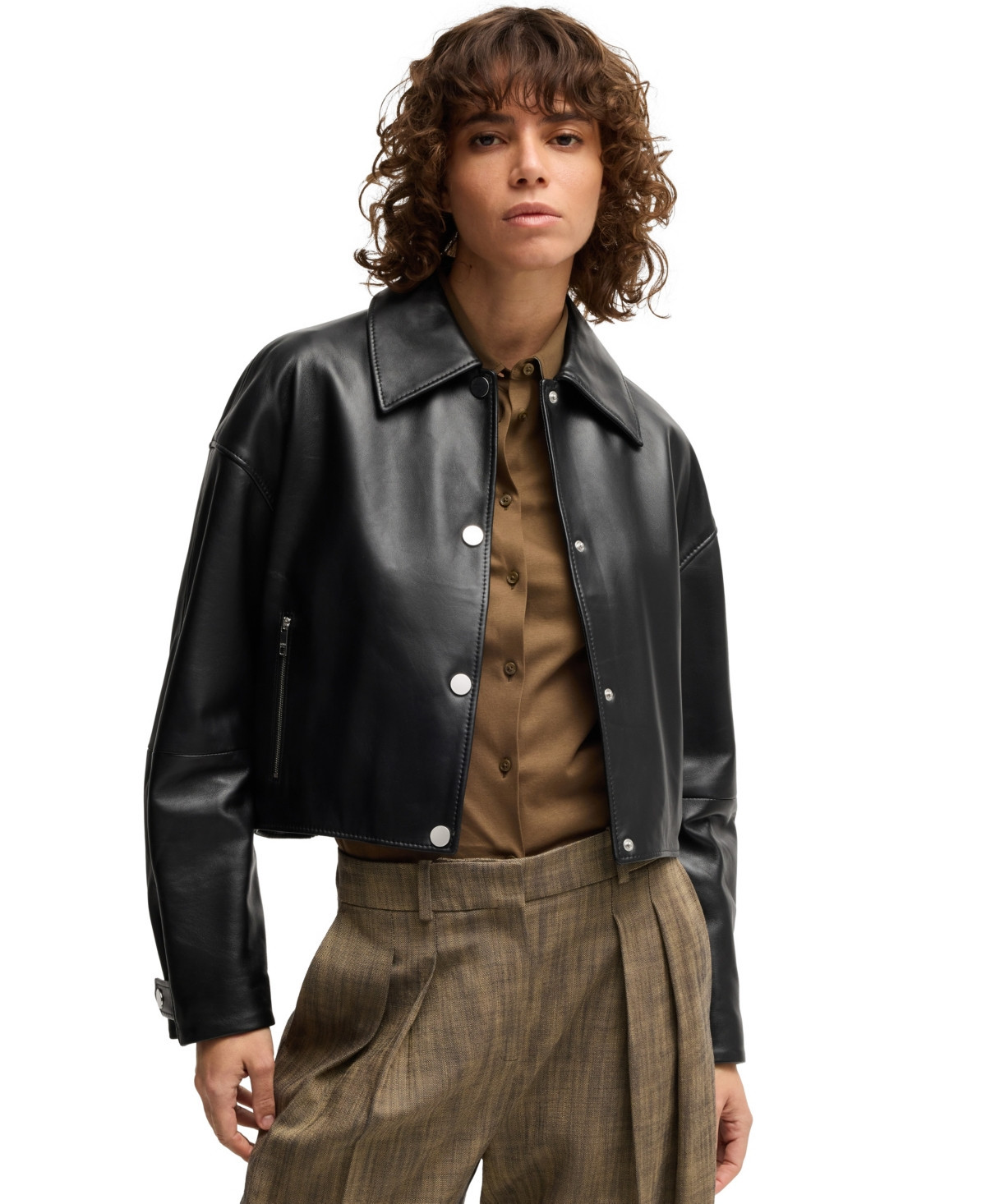 Boss by Hugo Boss Women's Cropped Leather Jacket - Black | Macy's