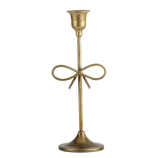 Home Decor Collection Gold Metal 9.06" Taper Tabletop Indoor Candle Holder, with Bow Accent | Walmart (US)