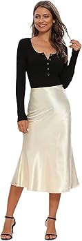 ALCEA ROSEA Womens High Waist Midi Skirt Fishtail Silky Satin Skirt Work Party Pencil Bias Cuttin... | Amazon (US)