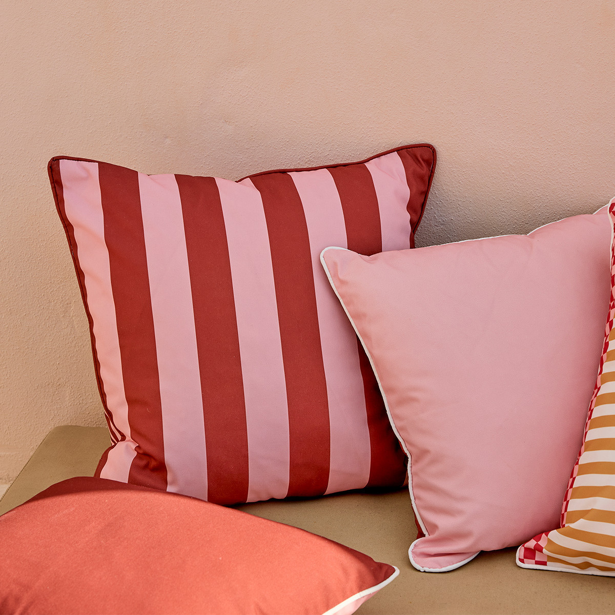 Maris Pink Stripe Reversible Outdoor Cushion [SUNLMARISP25A] | Pillow Talk AU
