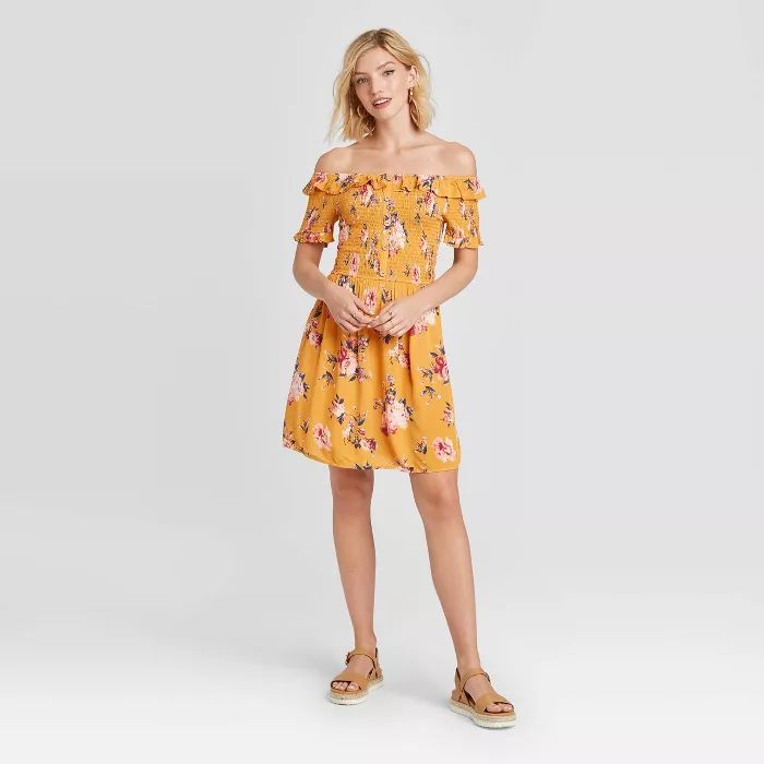 Women's Floral Print Short Sleeve Smocked Top Dress - Xhilaration™ | Target