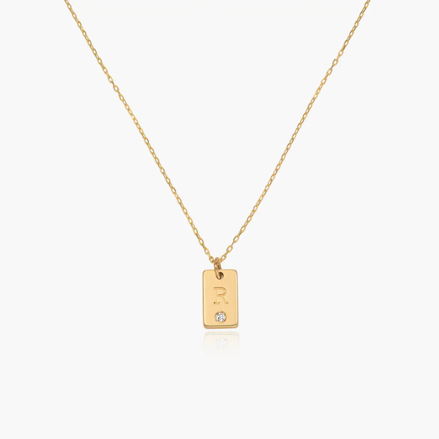 Willow Tag Initial Necklace with Diamond - 10k Solid Gold | Oak & Luna (US)