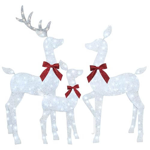 HOYECHI 4 FT Christmas Decorations Outdoor Lighted Reindeer – 3-Piece 2D Deer Family Set with 145 Warm White LED Lights for Yard, Lawn, Garden & Porch Holiday Display - White | Amazon (US)