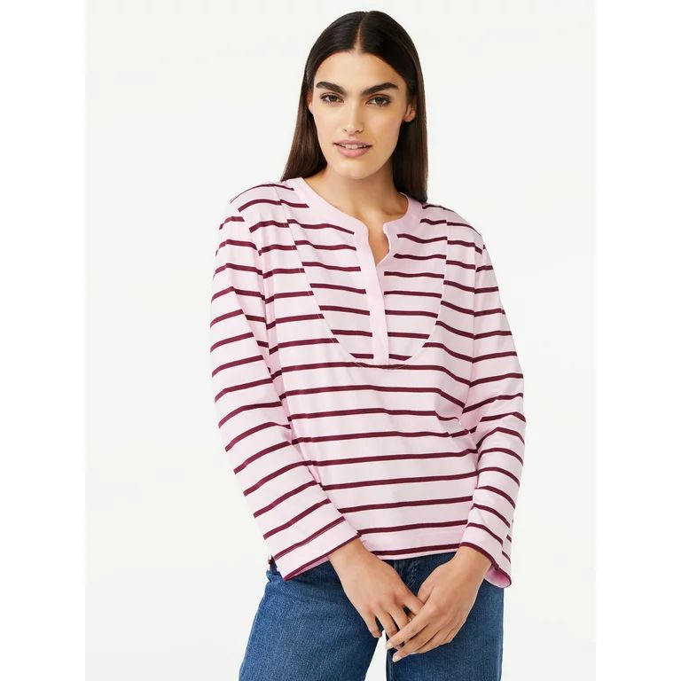 Free Assembly Women's Bib Placket Top with Long Sleeves | Walmart (US)