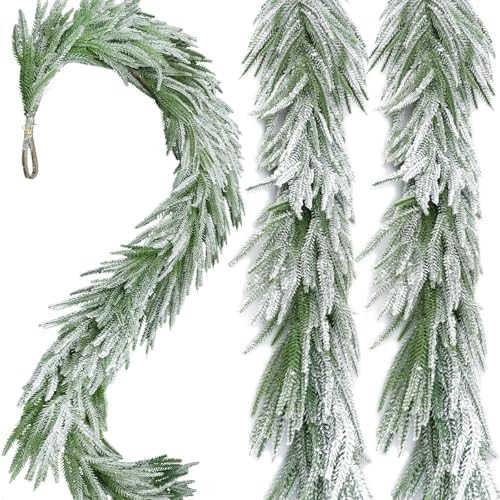 Snow Flocked Norfolk Pine Garlands, 6 FT Real Touch Winter Pine Garland, Green Artificial Greener... | Amazon (US)