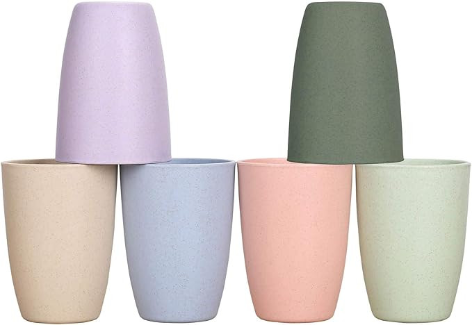 Wheat Straw Reusable Cup - Unbreakable Drinking Glasses Set of 6 - Dishwasher Safe - BPA Free and... | Amazon (US)